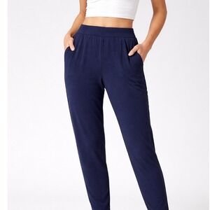 Eileen Fisher Petite Navy Blue Jersey Knit Pull On Tapered Pants Size Small PS